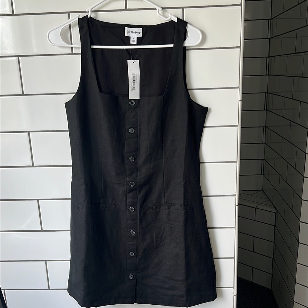 The Drop Black Button-Front Linen Dress